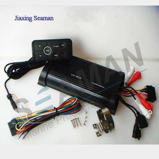 500 Watt, 4 Channel, All-Terrain, Weather Resistant marine Amplifier System With Bluetooth Multifunction Remote for Boats Cars